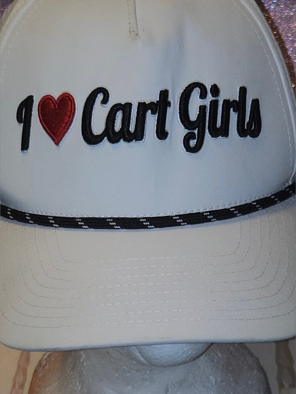 Bogey Bros I Heart Cart Girls Funny Performance Rope Snapback Hat White